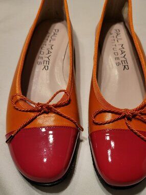 Paul Mayer Attitudes Bravo Ballet Flats Sz 6B Orange Red Patent Leather Cap Toe